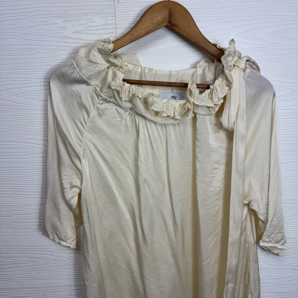 Never a Wallflower Saint & Sinner Cream Ruffled Tie Neck Silk Blouse‎